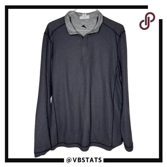 Tommy Bahama Reversible Gray / Charcoal Long Sleeve Zip Top in Size Large Tall - Picture 2 of 7